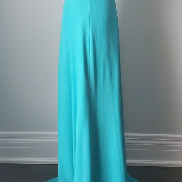Pretty Teal Green Strapless Long Flared Prom Gown Dress Pleated Bodice shawl - Picture 7 of 10